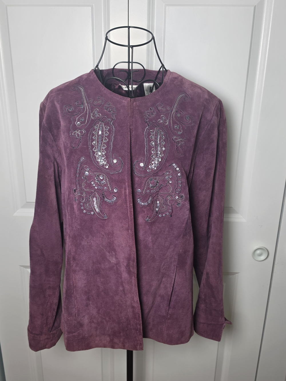 Laura Ashley Genuine Suede Leather Embroidered Jacket L